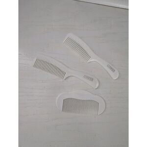 Vintage Clinique Hair Comb Wide Tooth Detangling‎ White Hard Plastic Set Of 3
